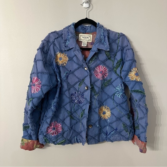 Tantrums Women’s Long Sleeve Blue Embroidered Floral Button Up Jacket Sz M GUC - Picture 2 of 7